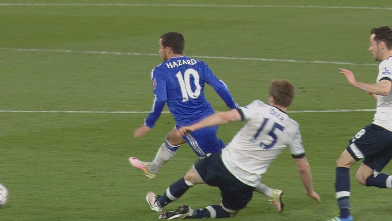 Eric Dier was booked for his foul on Eden Hazard...