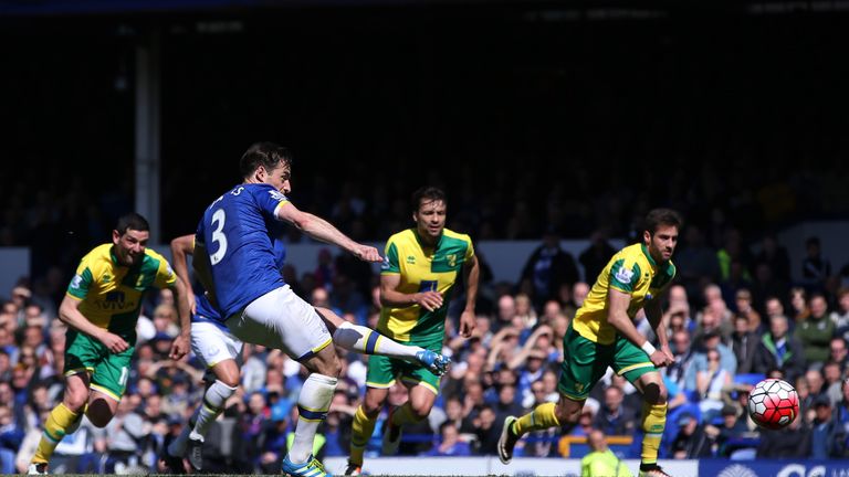 Leighton Baines penalty goal, Everton v Norwich City, Premier League