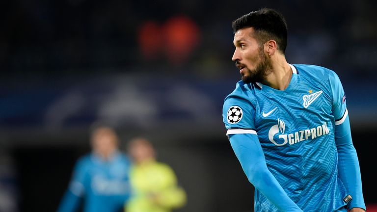 Zenit's Argentinian defender Ezequiel Garay looks over during the UEFA Champions' League, Group H, football match KAA Gent vs FC Zenit on December 9, 2015 