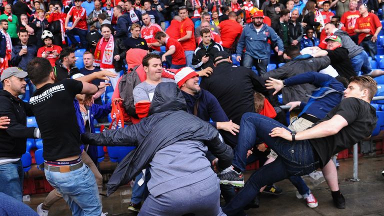Fans scuffle prior to the UEFA Europa League Final