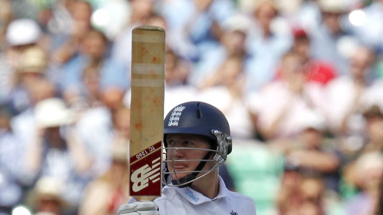 Englands Gary Ballance acknowledges the crowd after he reaches 50 runs 