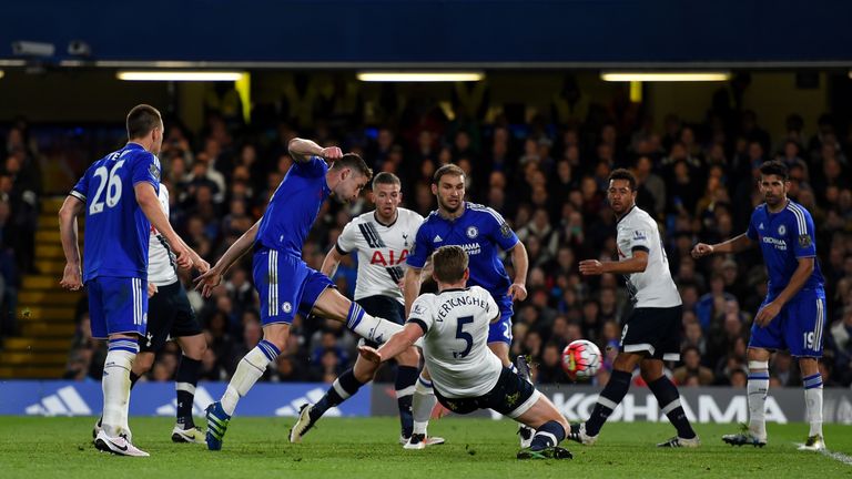 Gary Cahill of Chelsea scores his team's first goal