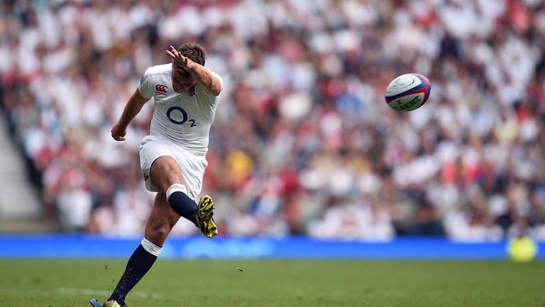 England's George Ford kicks a conversion attempt during the Old Mutual Wealth Cup match at Twickenham Stadium, London.