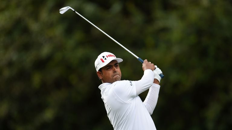 Anirban Lahiri of India hits his tee shot on the sixth hole during the first round of the Wells Fargo Championship at Quail Hollow