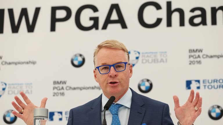 European Tour Chief Executive Keith Pelley speaks at a press conference during day four of the BMW PGA Championship at Wentworth