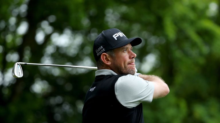 Lee Westwood of England tees off during the BMW PGA Championship at Wentworth