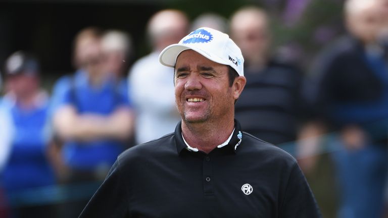 Scott Hend of Australia reacts on the 18th green during day one of the BMW PGA Championship at Wentworth