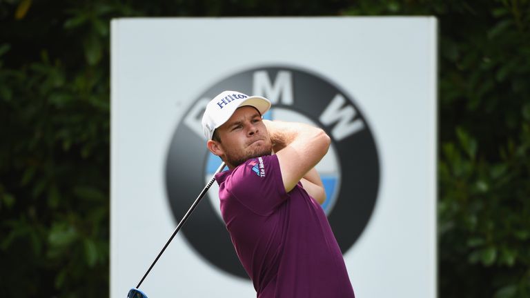 Tyrrell Hatton of England tees off on the 16th hole during day three of the BMW PGA Championship at Wentworth on May 28,