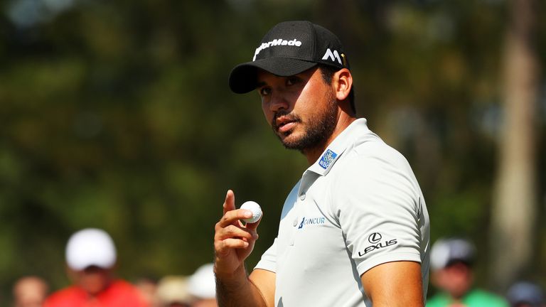 Jason Day of Australia reacts on the 15th green during the first round of THE PLAYERS Championship on May 12, 2016 