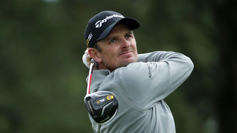 Justin Rose of England hits his tee shot on the fourth hole during the first round of the Wells Fargo Championship at Quail Hollow