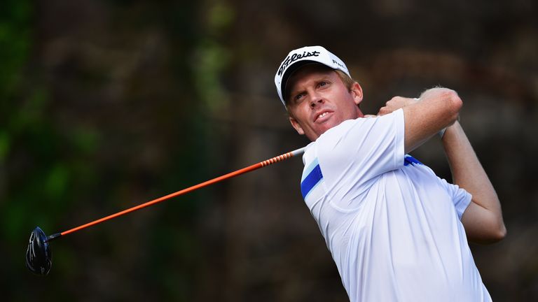 Andrew Dodt of Australia plays a shot during the second round of AfrAsia Bank Mauritius Open at Four Seasons Golf Club