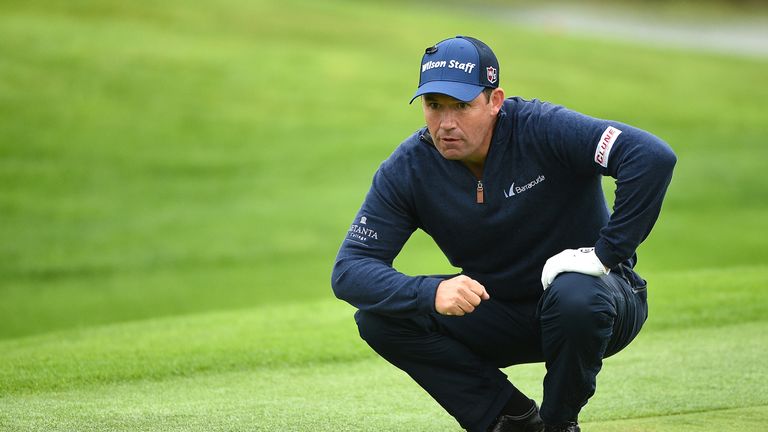 Padraig Harrington lines up on the 14th green during the first round of the Dubai Duty Free Irish Open