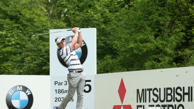 Luke Donald of England tees off on the 5th hole during day one of the BMW PGA Championship at Wentworth
