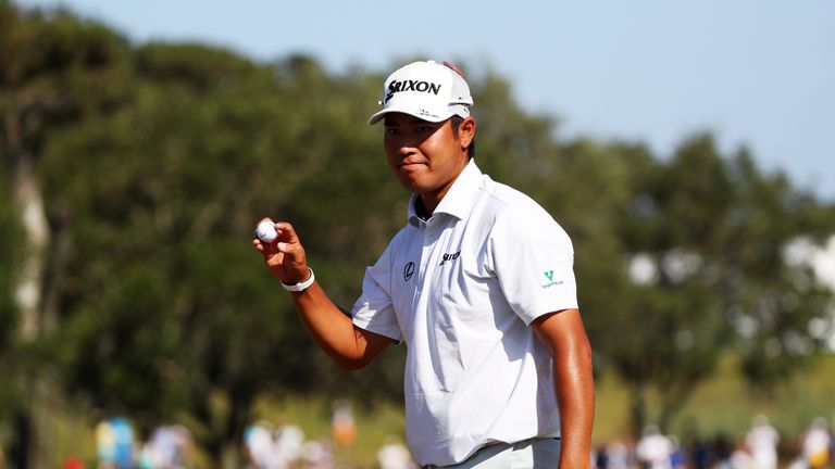 Hideki Matsuyama of Japan reacts on the 18th green during the third round of THE PLAYERS Championship at the TPC Sawgrass