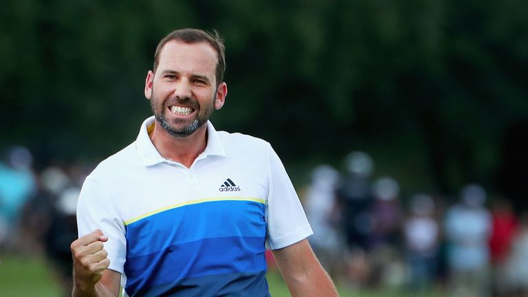 Sergio Garcia of Spain celebrates after defeating Brooks Koepka on the first playoff hole to win the AT&T Byron Nelson on May 22, 2016
