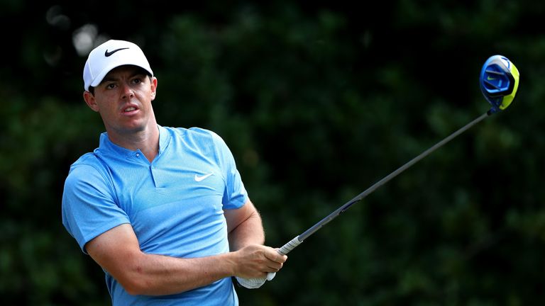 Rory McIlroy of Northern Ireland plays his shot from the 11th tee during the second round of THE PLAYERS Championship at Sawgrass