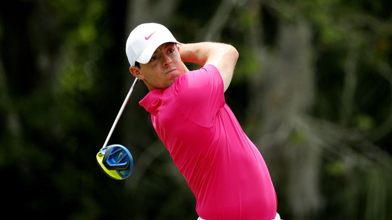 Rory McIlroy of Northern Ireland plays his shot from the seventh tee during the final round of THE PLAYERS Championship at Sawgrass