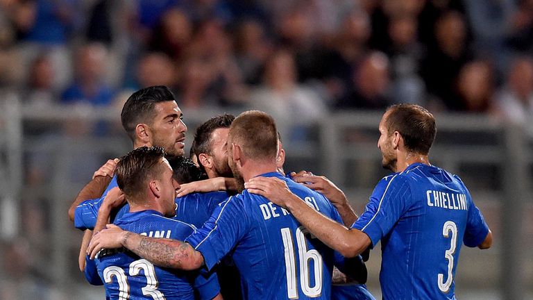 MALTA, MALTA - MAY 29:  Graziano Pelle of Italy (C) celebrates after scoring the opening goalduring the international friendly between Italy and Scotland o