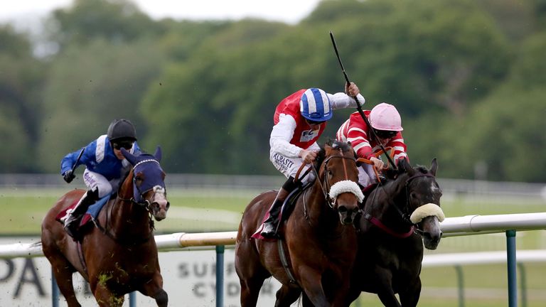 Profitable, ridden by Adam Kirby, edges out Mecca's Angel in the Temple Stakes at Haydock