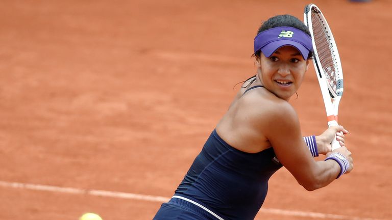 Heather Watson in action during her first-round match at the French Open