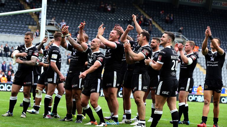  Players of Hull FC celebrate after victory