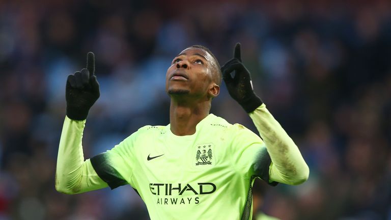 BIRMINGHAM, ENGLAND - JANUARY 30:  Kelechi Iheanacho of Manchester City celebrates scoring his team's third and hat trick goal during the Emirates FA Cup F
