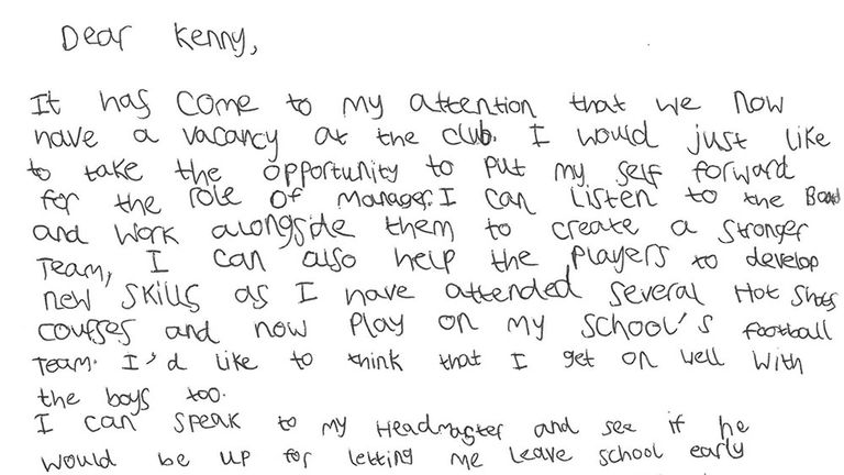 Inverness have received an application from seven-year-old Ewen for their vacant managerial job