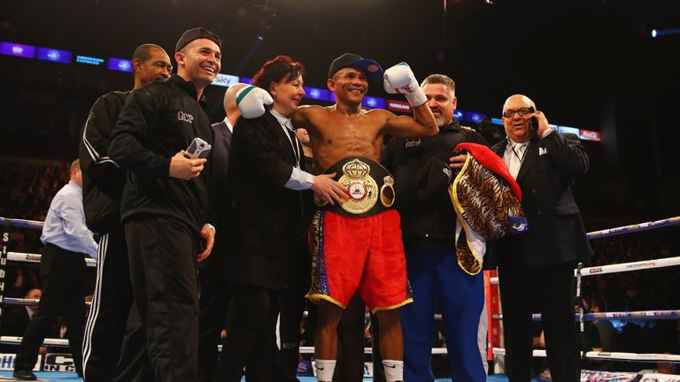 Ismael Barroso celebrates victory over Kevin Mitchell