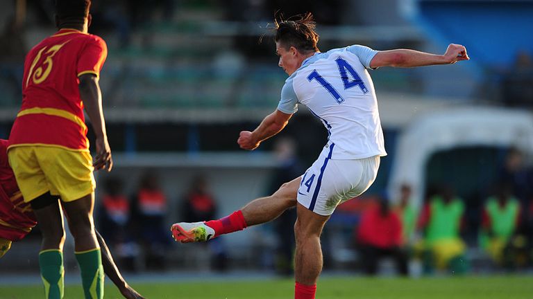 Jack Grealish of England scores his sides fourth goal during the Toulon Tournament match between England and Guinea