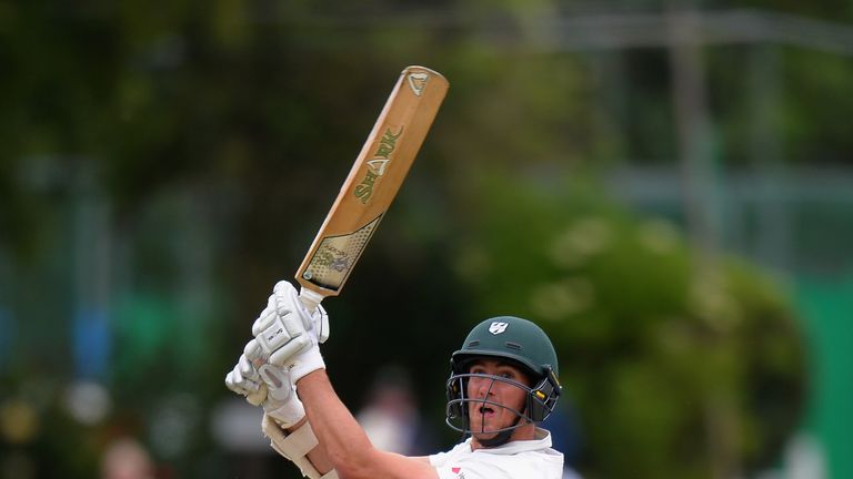WORCESTER, ENGLAND - JUNE 14:  Jack Shantry of Worcestershire bats during the LV County Championship match between Worcestershire and Warwickshire at New R