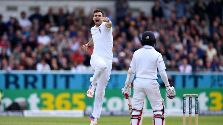 England bowler James Anderson celebrates after dismissing Sri Lanka batsman Kaushal Silva