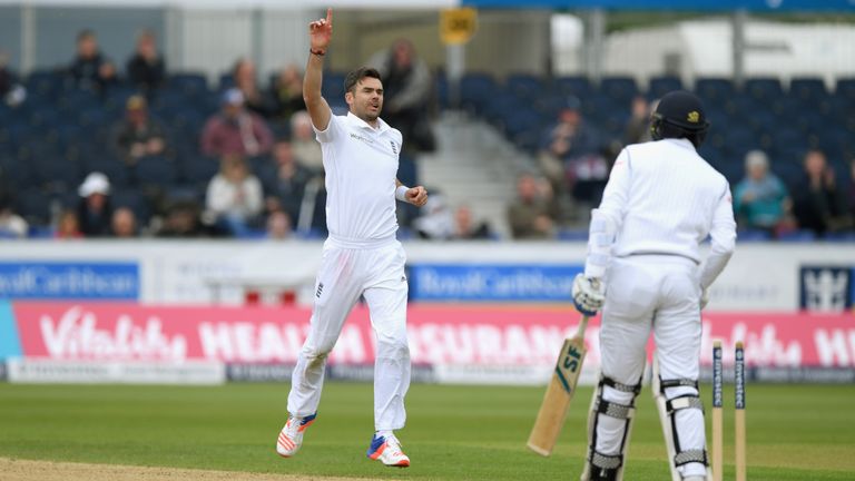 England bowler James Anderson celebrates after dismissing Sri Lanka batsman Shaminda Eranga