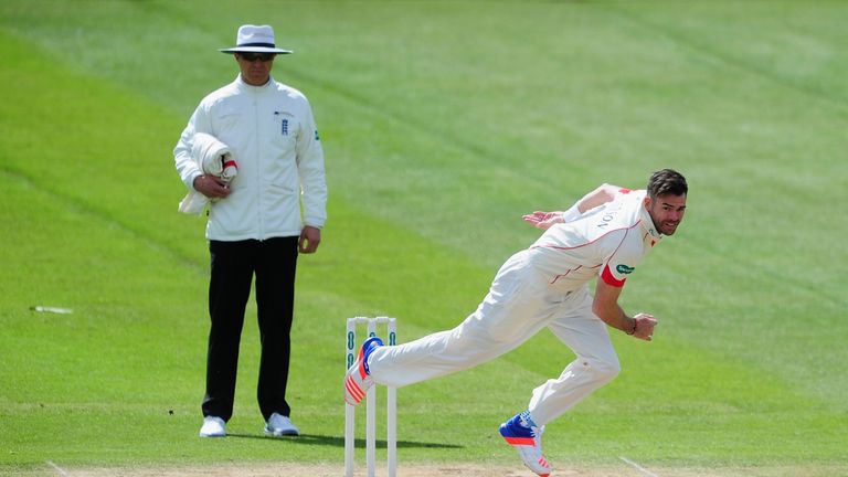 James Anderson of Lancashire during day three of the Specsavers County Championship Division One match against Somerset