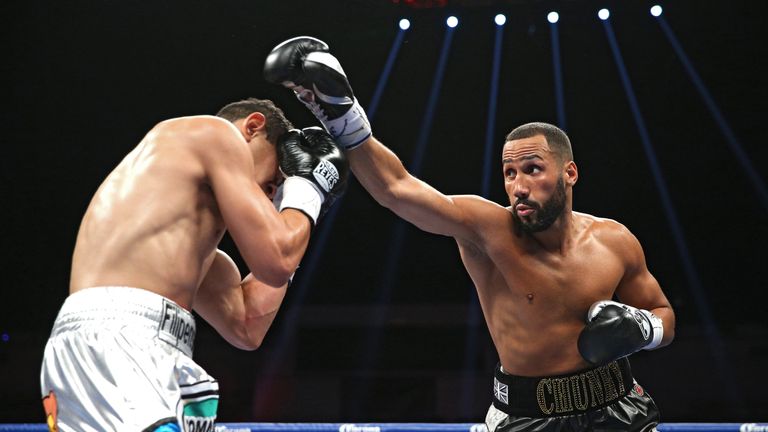 James DeGale (right) exchanges punches with Rogelio Medina