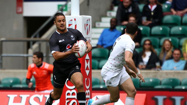 Jarryd Hayne in action for Fiji during the pool round match between England and Fiji during the HSBC London Sevens at Twickenham 