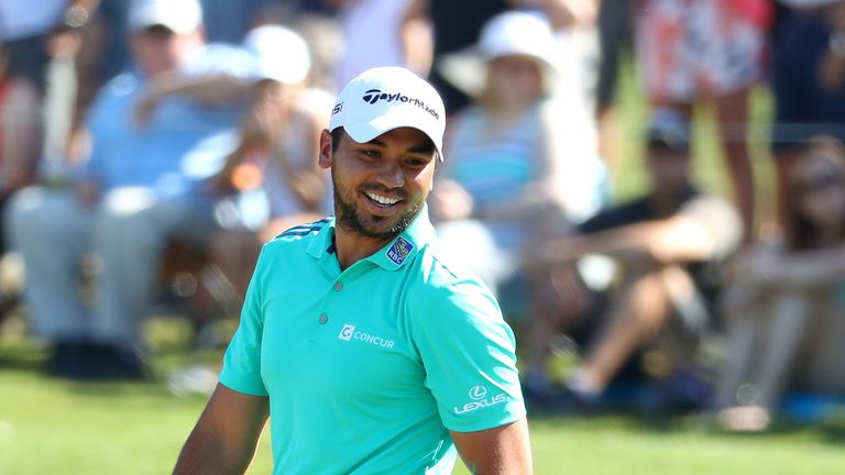 Jason Day of Australia on the 16th green during the resumption of the weather delayed second round of THE PLAYERS Championship at TPC Sawgrass