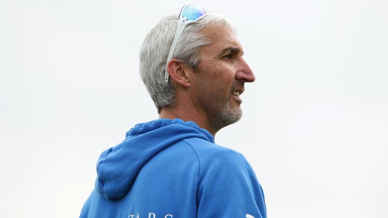 LEEDS, ENGLAND - MAY 27: Yorkshire Viking Coach Jason Gillespie looks on during warm up prior to the NatWest T20 Blast match between Yorkshire and Leiceste