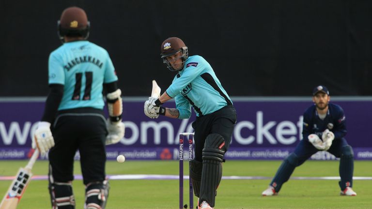 Jason Roy of Surrey in action batting during the NatWest T20 Blast match between v Surrey at the Ford County Ground, Chelmsford