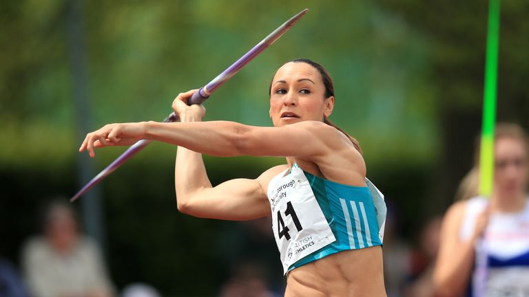 Jessica Ennis-Hill competes in the women's javelin during the Loughborough International event