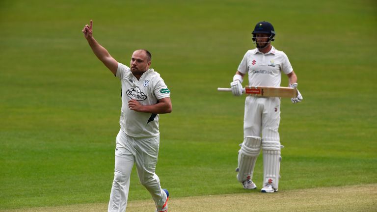 Worcestershire bowler Joe Leach celebrates