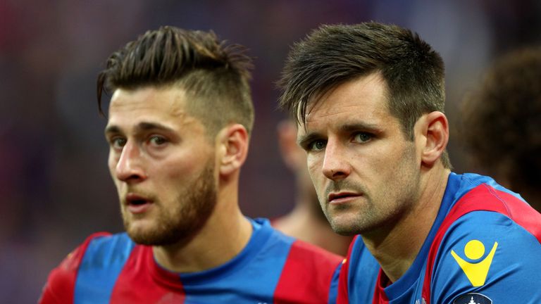LONDON, ENGLAND - MAY 21:  Joel Ward and Scott Dann of Crystal Palace look dejected in defeat after The Emirates FA Cup Final match between Manchester Unit