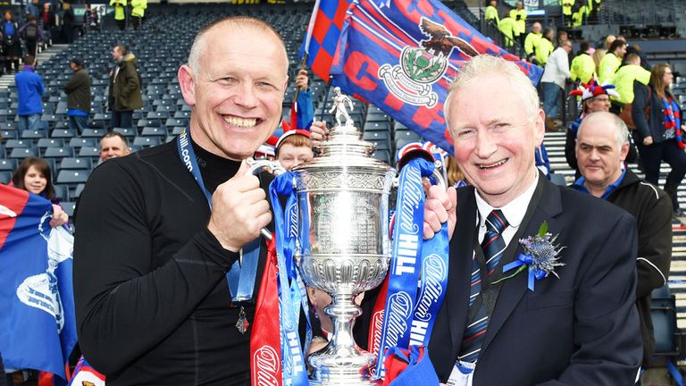 John Hughes (l) and Inverness CT chairman Kenny Cameron with the Scottish Cup