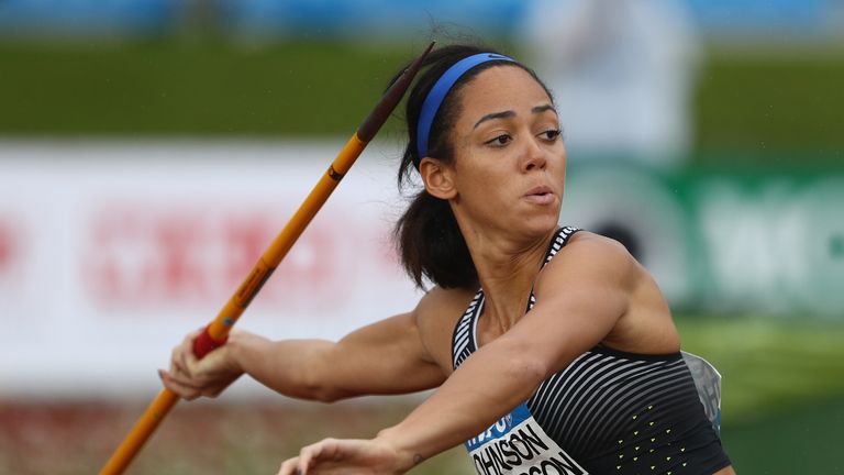 Johnson-Thompson in action in the Women's Heptathlon javelin 