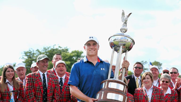 FORT WORTH, TX - MAY 29:  Jordan Spieth poses with the trophy after winning the DEAN & DELUCA Invitational at Colonial Country Club on May 29, 2016 in Fort