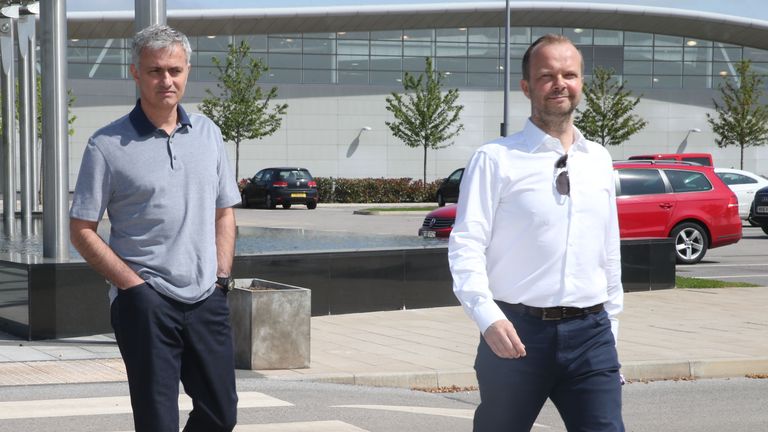 Jose Mourinho is shown around Manchester United's training complex by Ed Woodward