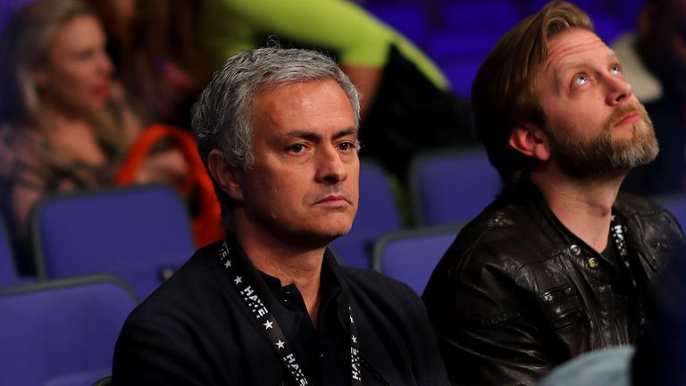 Jose Mourinho looks on at The O2 Arena ahead of David Haye's fight against Arnold Gjergjaj