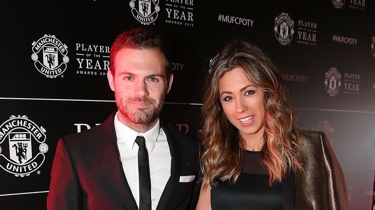 Juan Mata of Manchester United arrives with his partner at the club's annual Player of the Year awards 