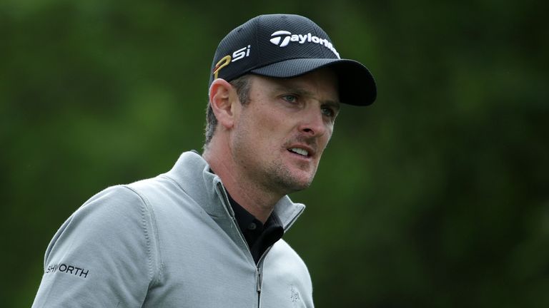 Justin Rose of England walks off the fourth tee during the first round of the Wells Fargo Championship at Quail Hollow on May 5