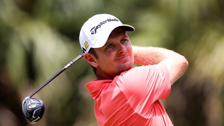 Justin Rose of England plays his shot from the second tee during the second round of THE PLAYERS Championship at the TPC Sawgrass
