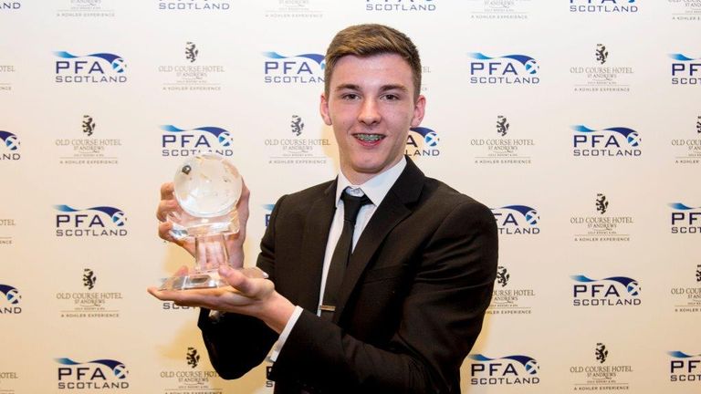 Celtic left-back Kieran Tierney was named young player of the year for the 2015/16 campaign